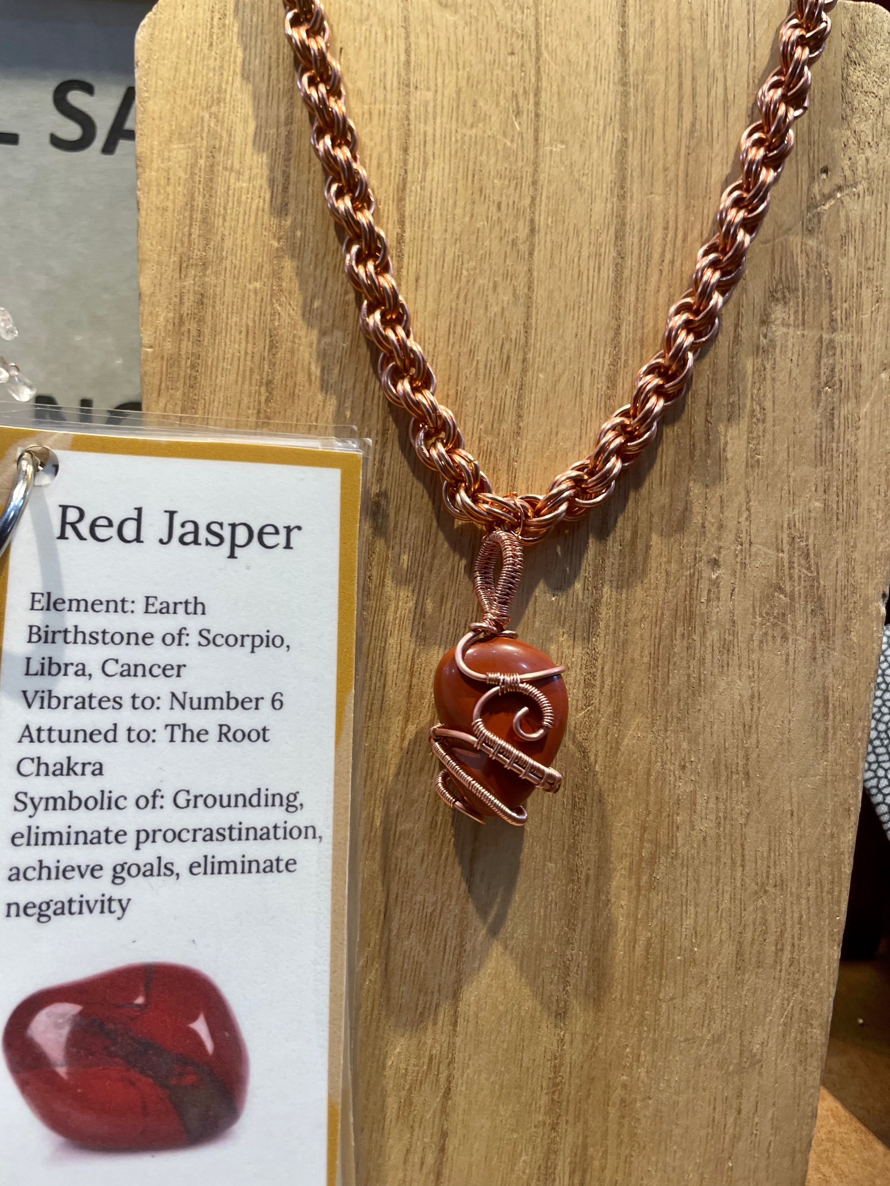 Red Jasper and copper chain link necklace